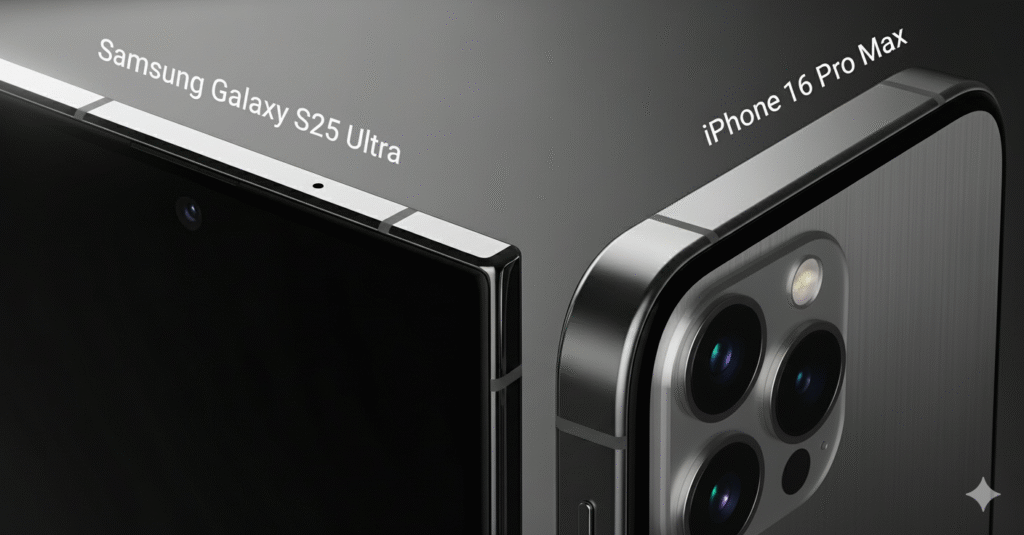 Samsung Galaxy S25 Ultra flat edges vs iPhone 16 Pro Max titanium frame