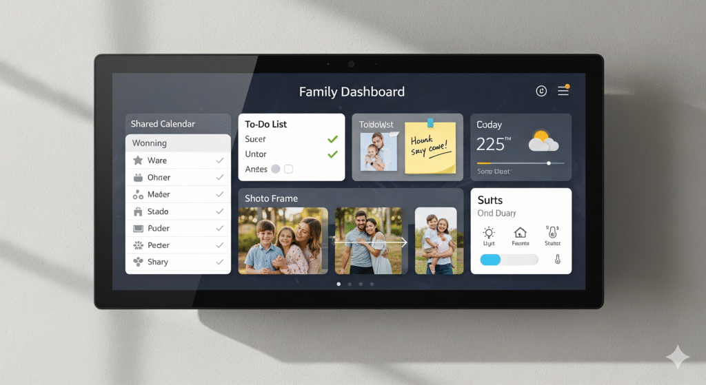 Amazon Echo Show 15 used as a family smart home dashboard with AI assistant