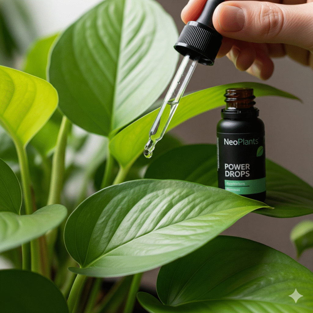 NeoPlants Power Drops used on indoor plants to enhance natural air purification