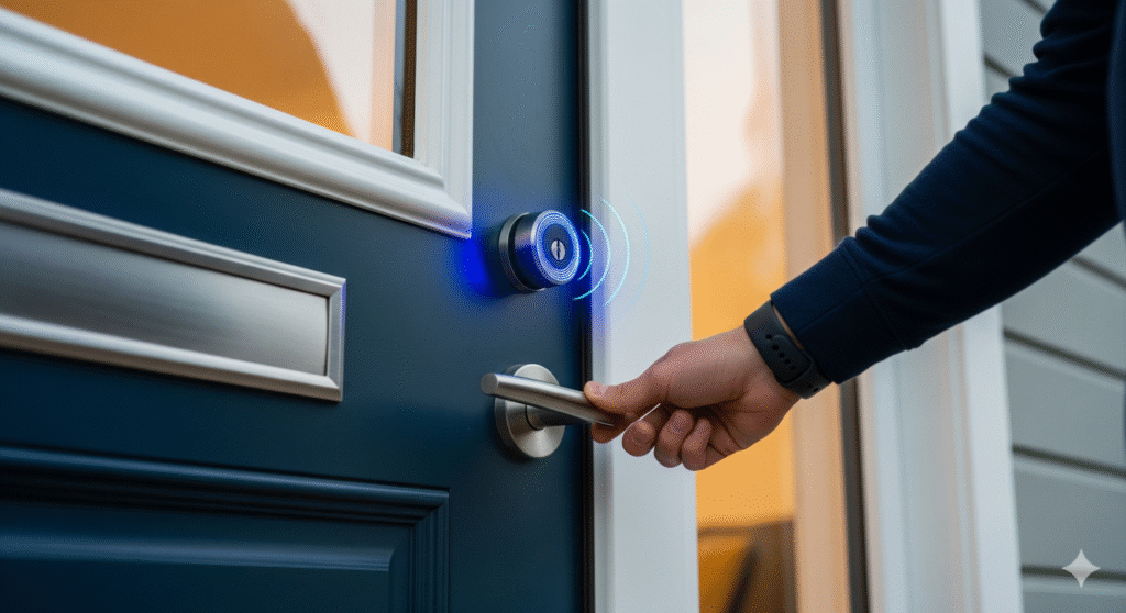 Ultraloq U-Bolt smart lock unlocking automatically using Ultra-Wideband technology