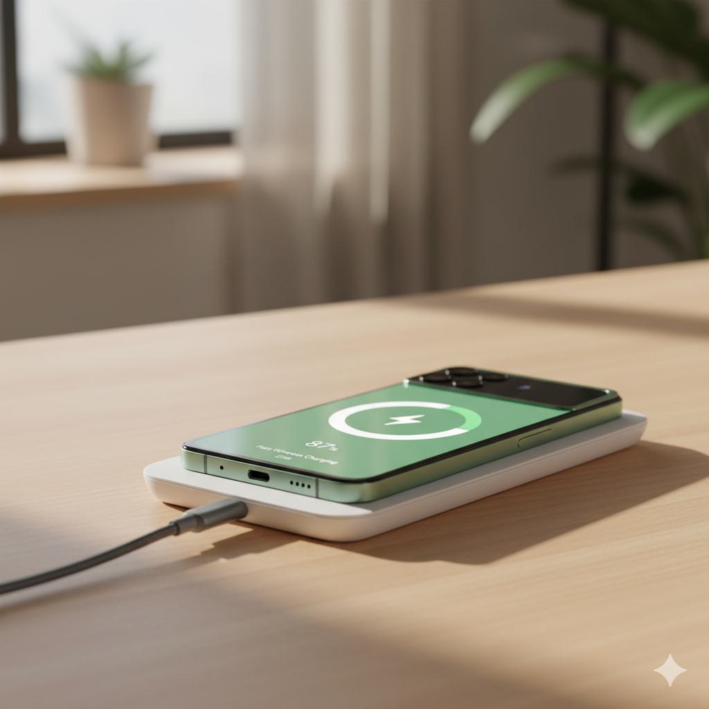 Google Pixel 9 Pro on wireless charger beside charging animation on display