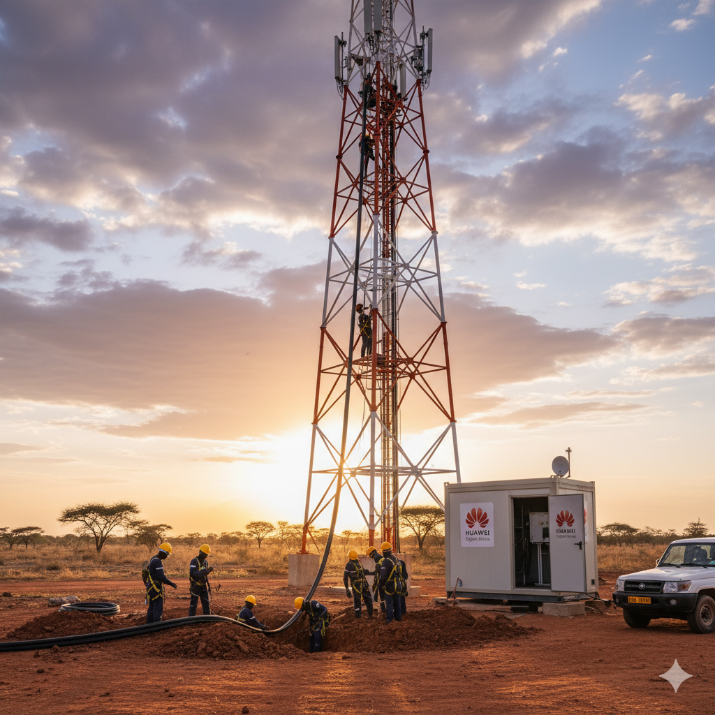 African telecommunications engineers installing Huawei networking equipment as part of China’s Digital Silk Road initiative