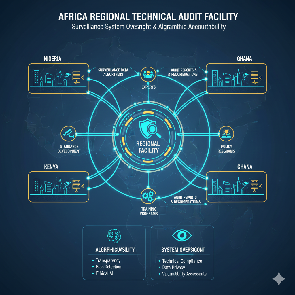 Conceptual diagram of proposed African regional technical audit facility for surveillance system oversight and algorithmic accountability"