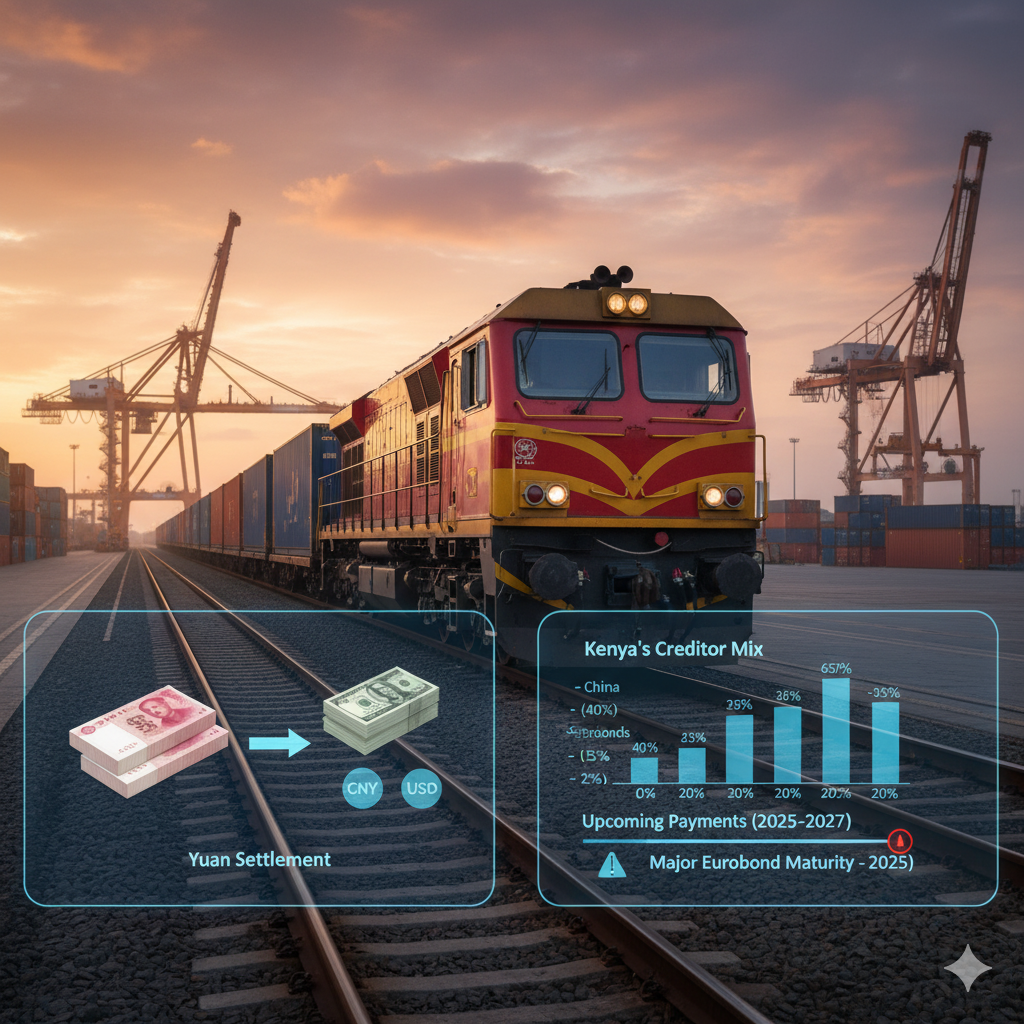 Standard Gauge Railway train in Kenya, visually linked to the dilemma of Yuan-based debt repayments