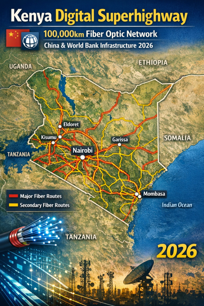 Kenya Digital Superhighway 100000km fiber optic network China World Bank infrastructure 2026"