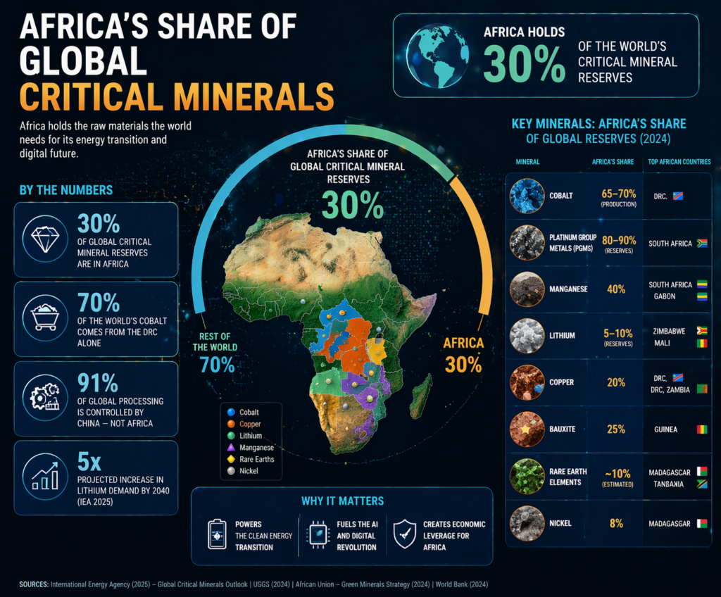 Infographic showing Africa holding 30 percent of global critical mineral reserves